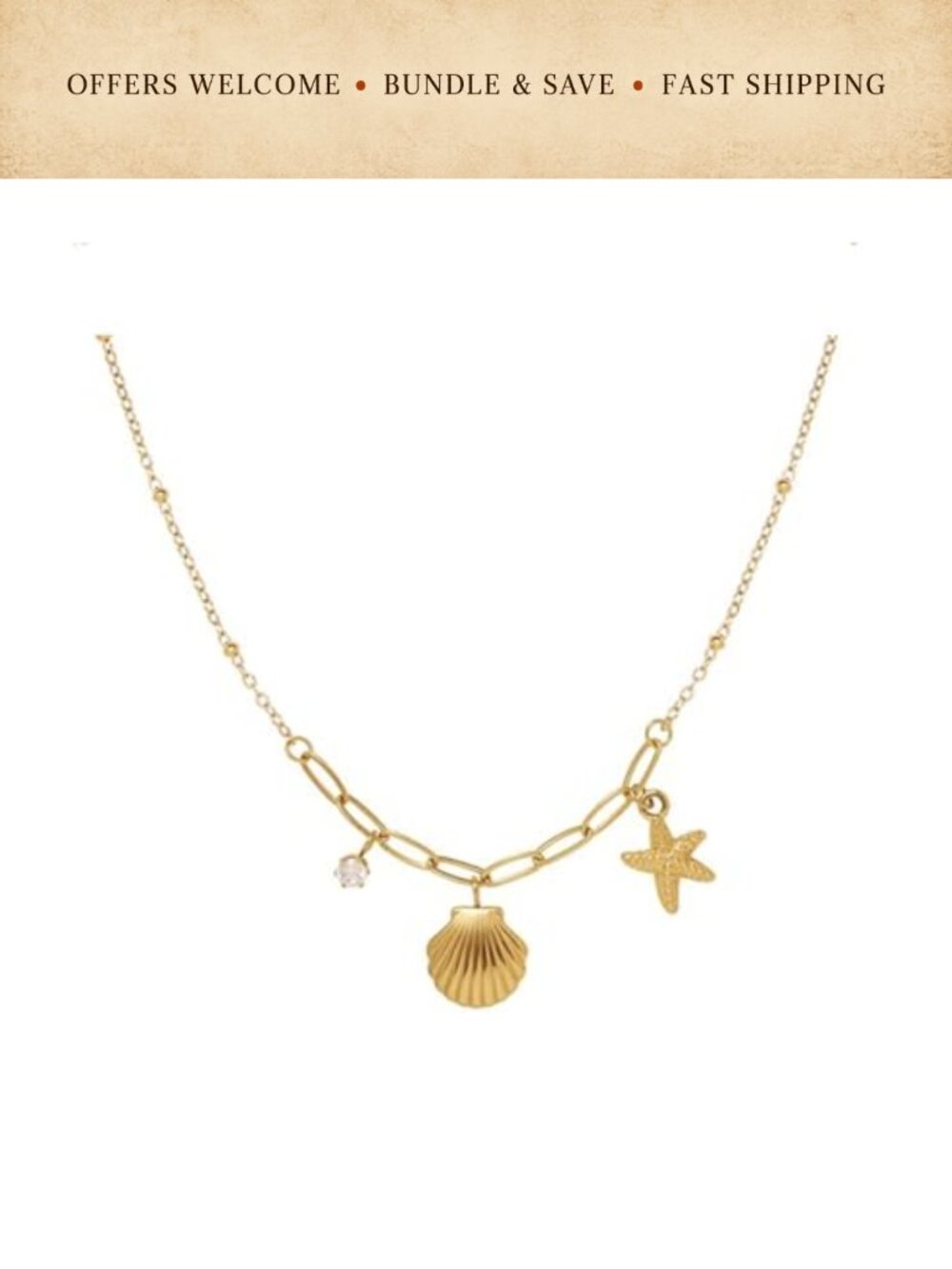 Chunky Gold Paperclip Chain Choker Heart Necklace Stackable Seashell Starfish